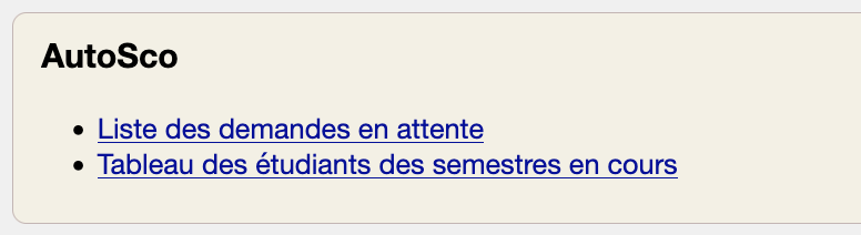 Module AutoSco sur page d'accueil