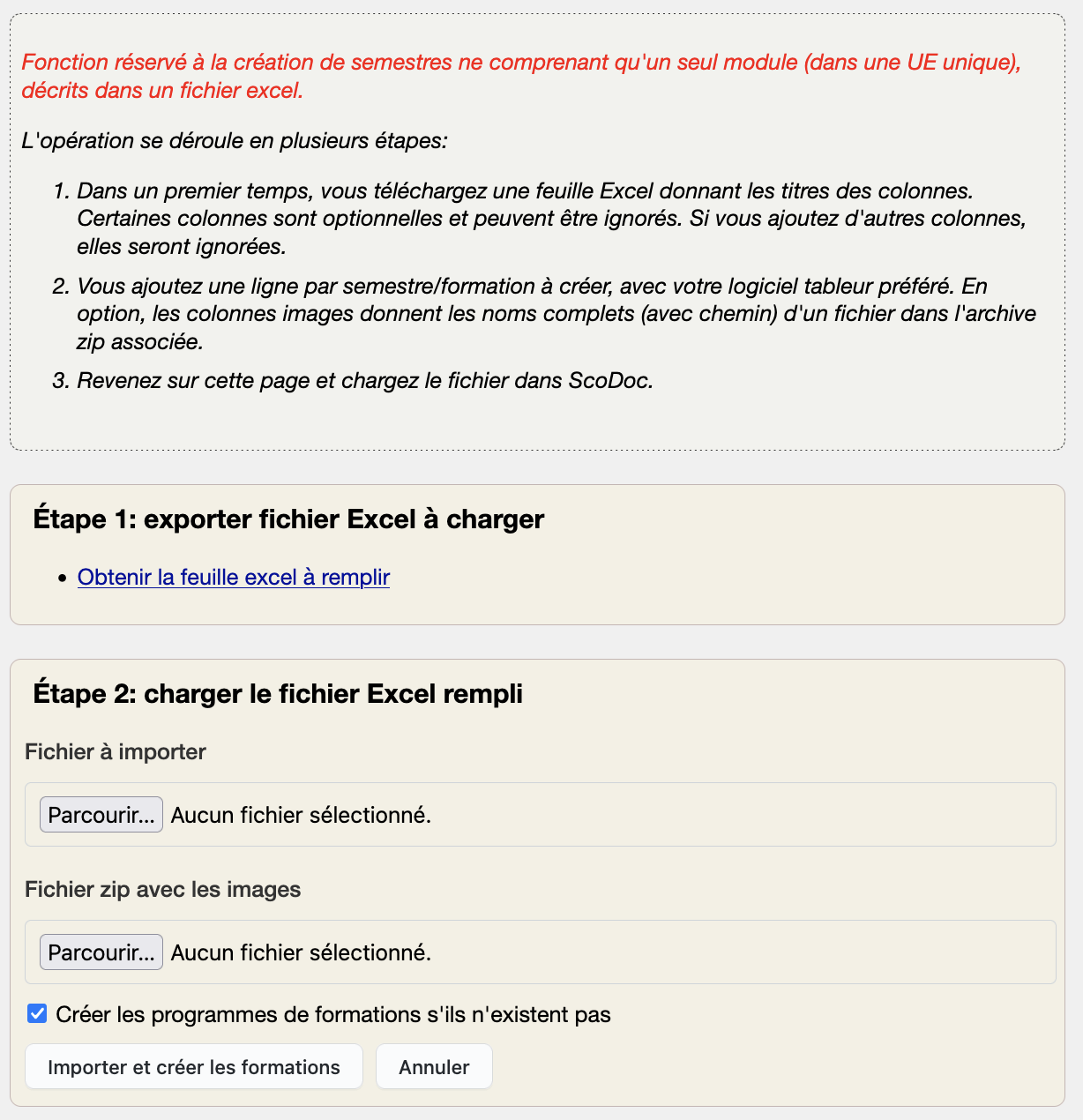 Formulaire import formations