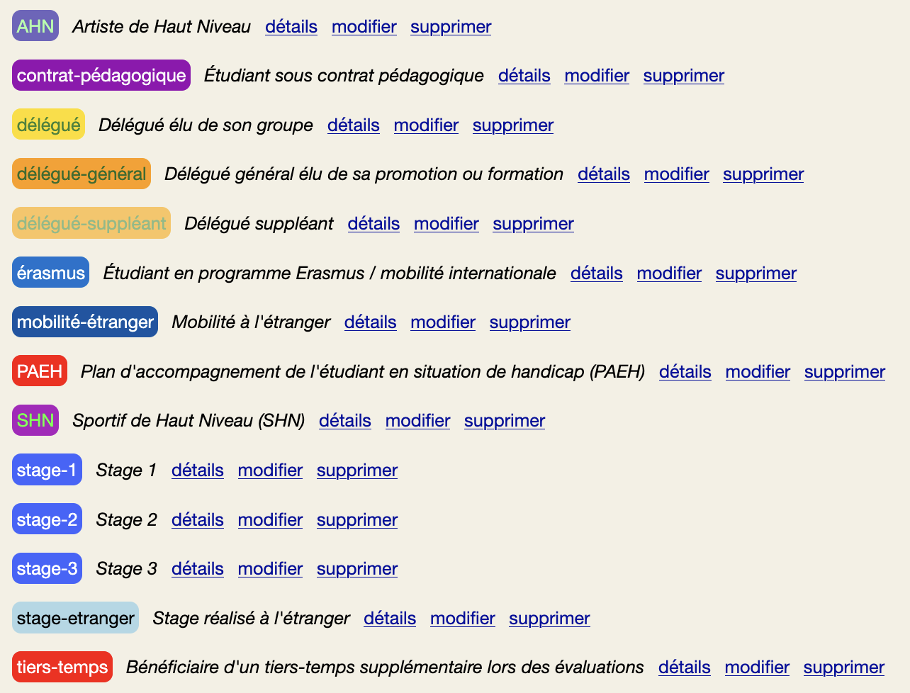 liste des badges standards