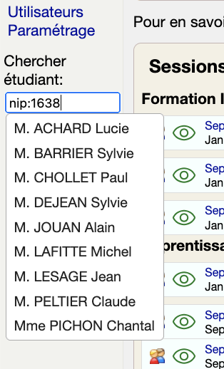 recherche d'un étudiant par code NIP