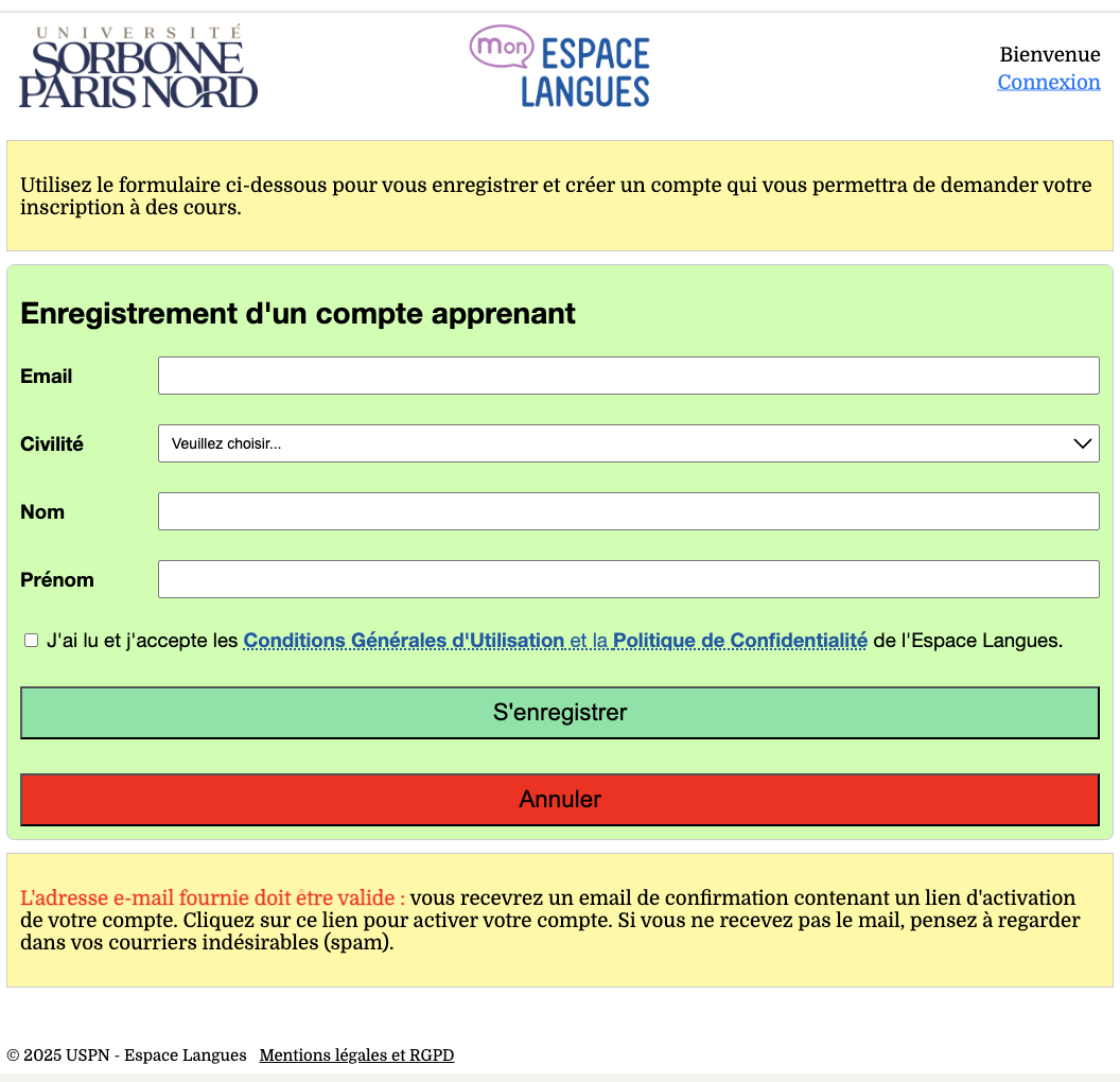 Formulaire création utilisateur