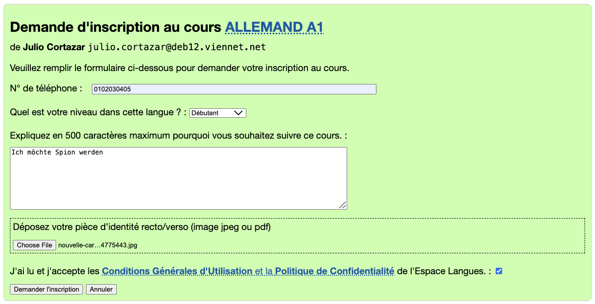 Formulaire dépôt demande