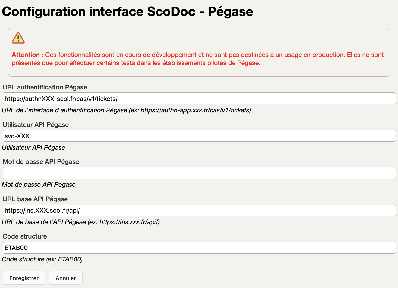 Configuration Pégase